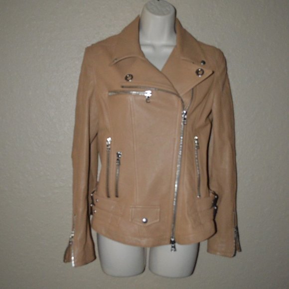NWOT $2375 Sz S/M DROMe Light Brown Tan Aysmmetrical Zipper Moto Jacket - Picture 1 of 8